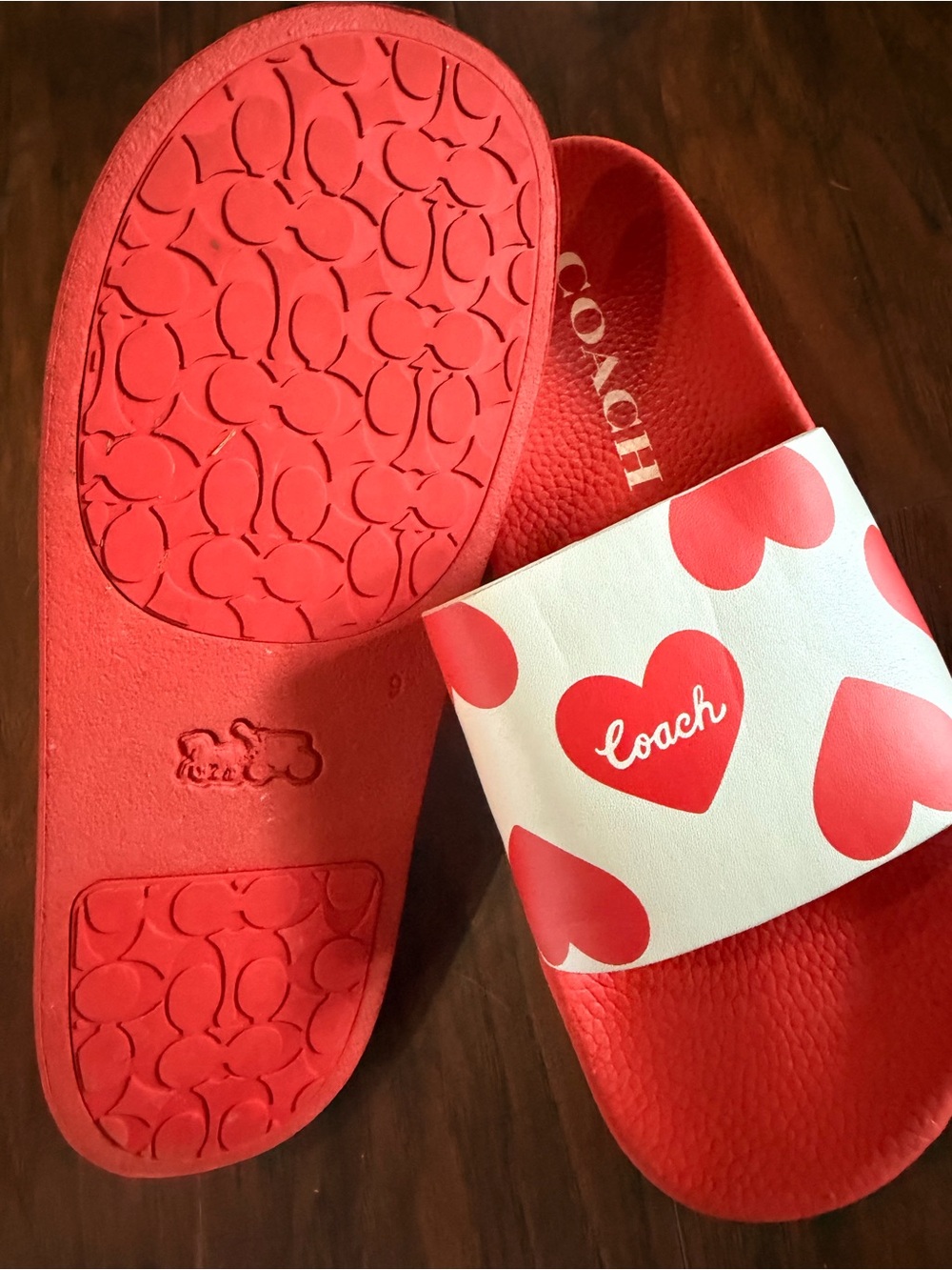 Coach Red Heart Print Slide Sandals - Picture 4 of 4